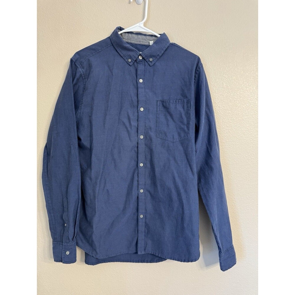 Depart West Men's Solid Cotton Polyester Long Sleeve Button-Up Shirt Blue Size M